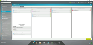 Screenshot der medatixx-Praxissoftware mit der Aufgaben-Management-Ansicht, die vier Spalten zeigt: eigene Tagesaufgaben, alle offenen Praxisaufgaben, Rückrufliste und heute erledigte Aufgaben – ergänzt durch eine Übersicht der aktuell anwesenden Patienten mit Wartezeiten.