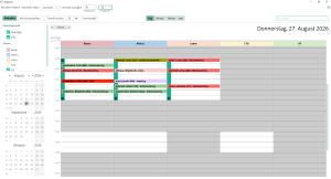 : „Screenshot der Praxissoftware Apris: Organizer-Tageskalender mit Terminen für die Ressourcen Bauer, Ahlers, Labor, CTG und GT."