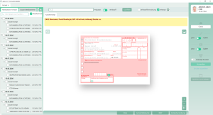 „Screenshot der Praxissoftware Apris: eRezept-Erstellung mit Medikations-Verlauf, Cave-Hinweisen und Kassenrezept-Formular."