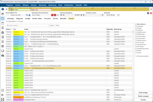 Screenshot der psychodat-Chronik mit chronologischer Liste von Diagnosen, Leistungen, Quartalen und Dokumenten eines Patienten.